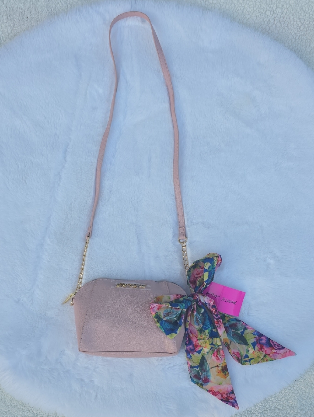 NWT Rare Betsey Johnson Blush Pink Crossbody Bag w/ Floral Scarf Faux Leather 🩷